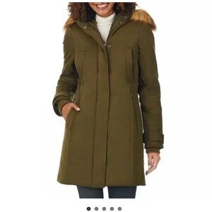 Cuddl Duds Olive Ski Jacket with Faux Fur Hood